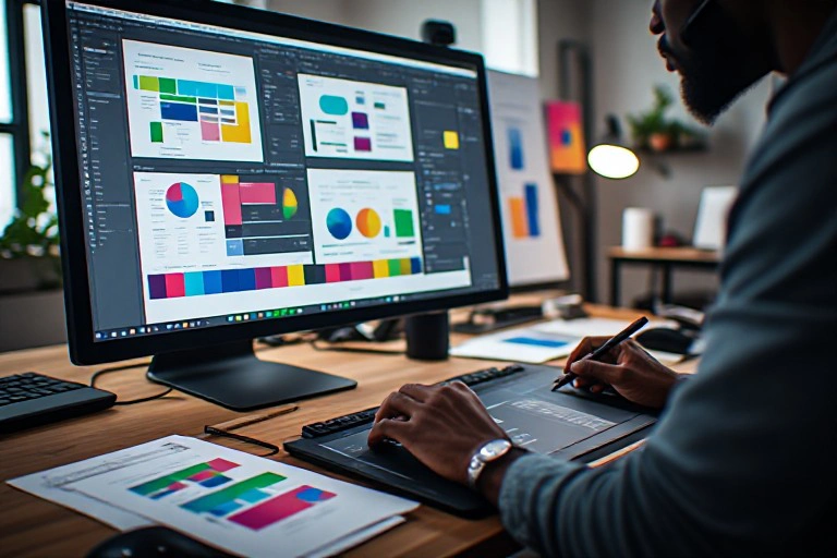 Graphic designer creating a custom print advertisement.